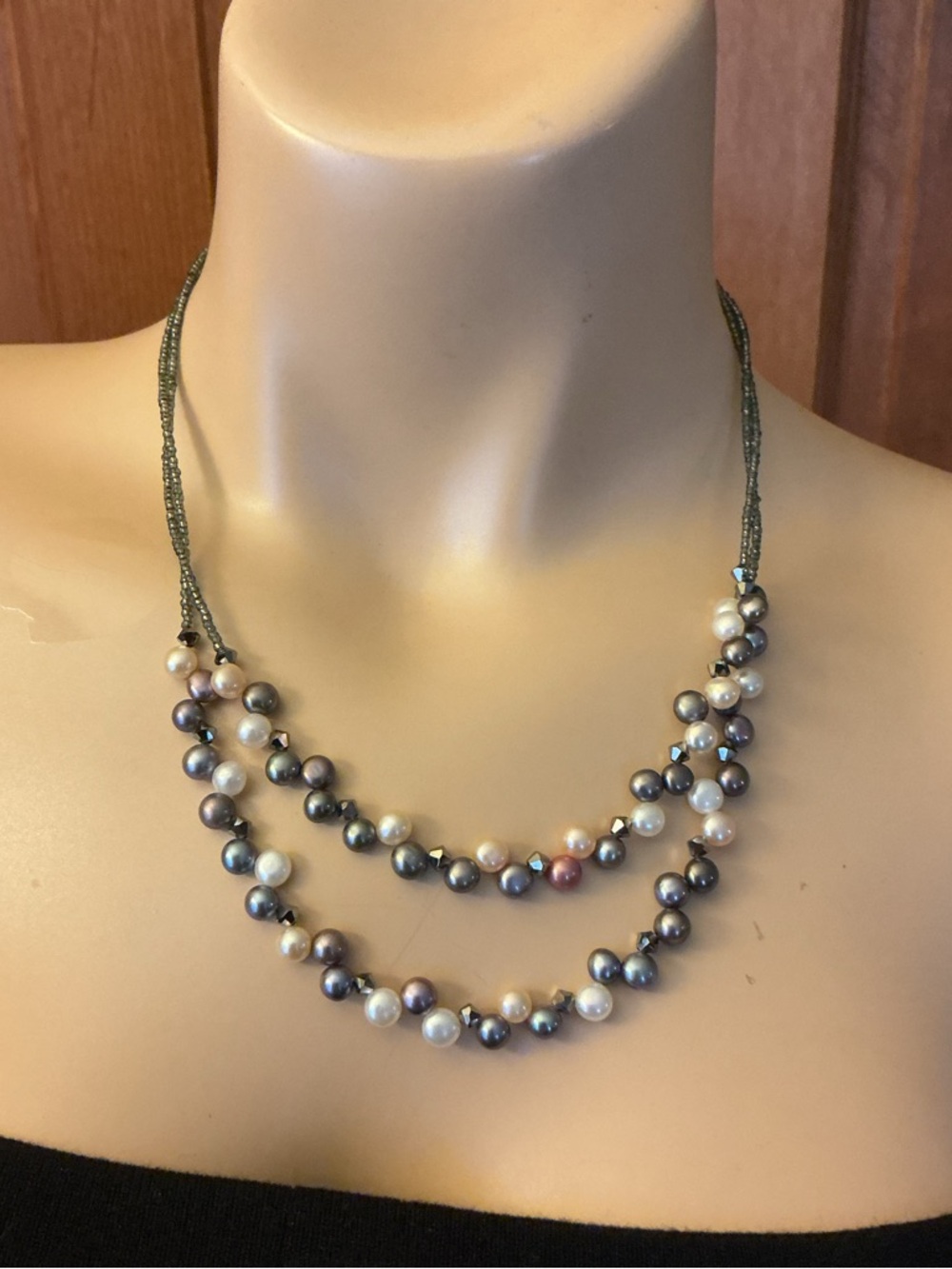 Lia Sophia Multi-Strand Pearl Necklace in Cream,gray and rose pink.